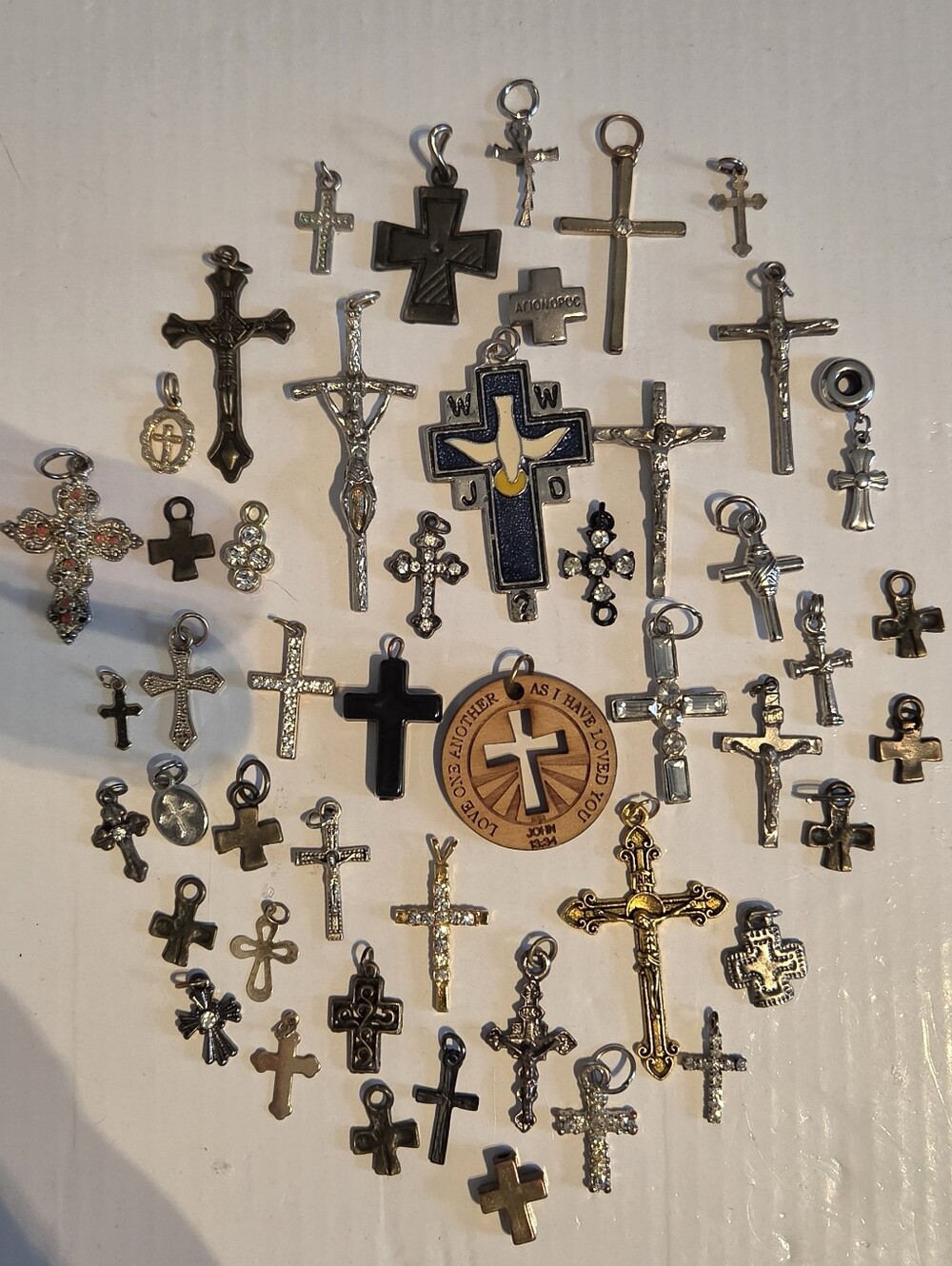 Mixed Cross Pendant Lot - Silver & Gold Tones